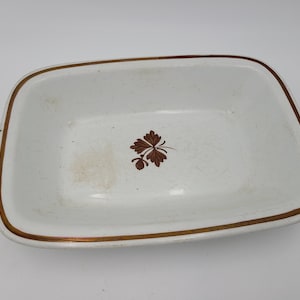 Antique Early Ironstone Alfred meakin  baking dish casserole dish Copper tea leaf pattern
