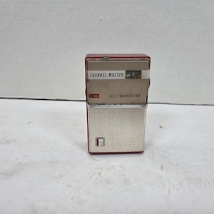 Vintage RED Channel master 6503 Transistor radio  works low volume in case