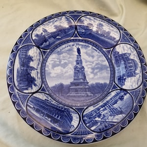 Antique Flow blue/Blue transferware souvenir of Bridgeport Conn 10&quot; souvenir  Plate CRACKED