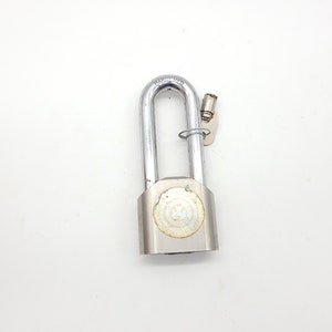 Vintage Fort Lock corp stainless steel large padlock w/ round style key