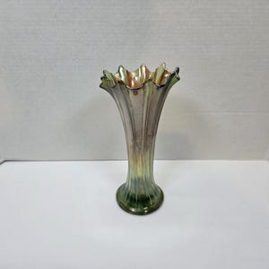 Rare Northwood Carnival glass Green marigold vase 10 1/2&quot;