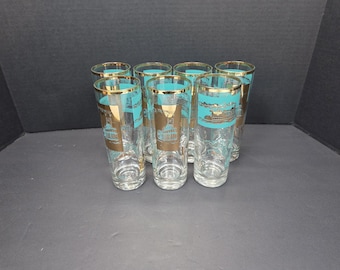 Set of 7 Southern Comfort Steamboat/riverboat highball glasses 7" Libbey
