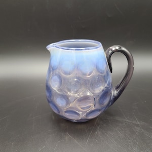 Blue opalescent bubble art glass hand blown pitcher MINT