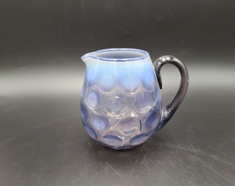 Blue opalescent bubble art glass hand blown pitcher MINT