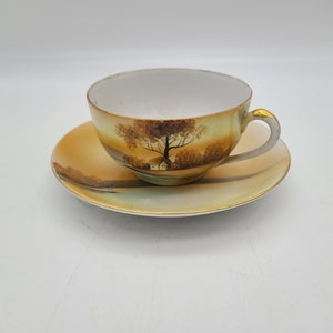 Noritake Morimura Tree in the Meadow/House by the Lake Tea cup and saucer
