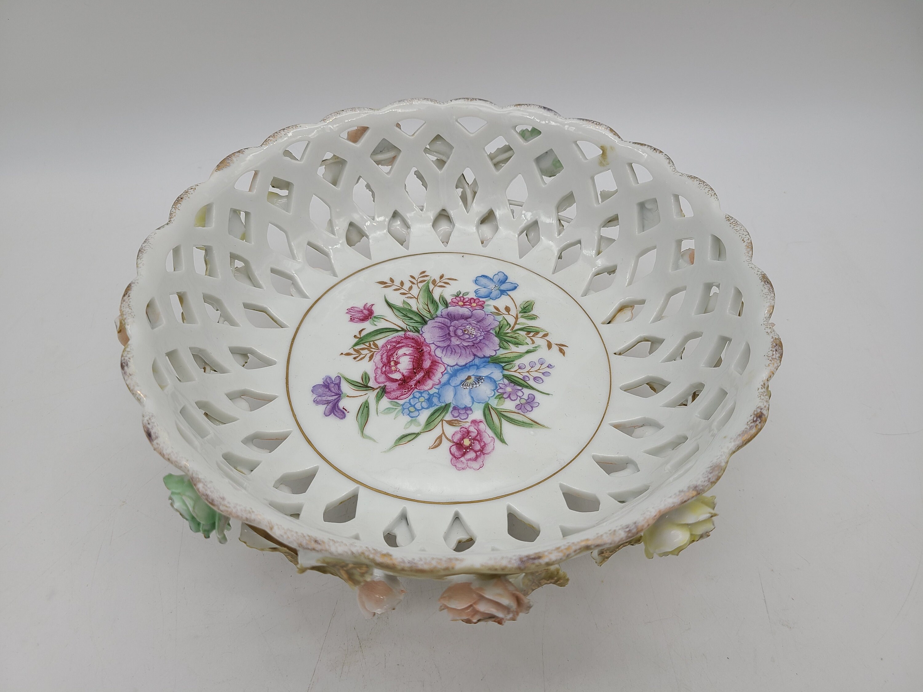特大サイズ■27㎝ マイセン ピンクローズ 金彩エッジ オープンワーク １級品 a1783-1.jpg
