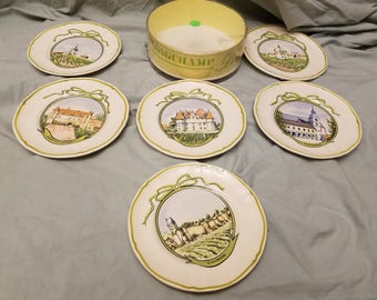 Longchamp Boutique Cote D'or France 6 Wine Winery Cheese Dessert Plates 6.25" in box