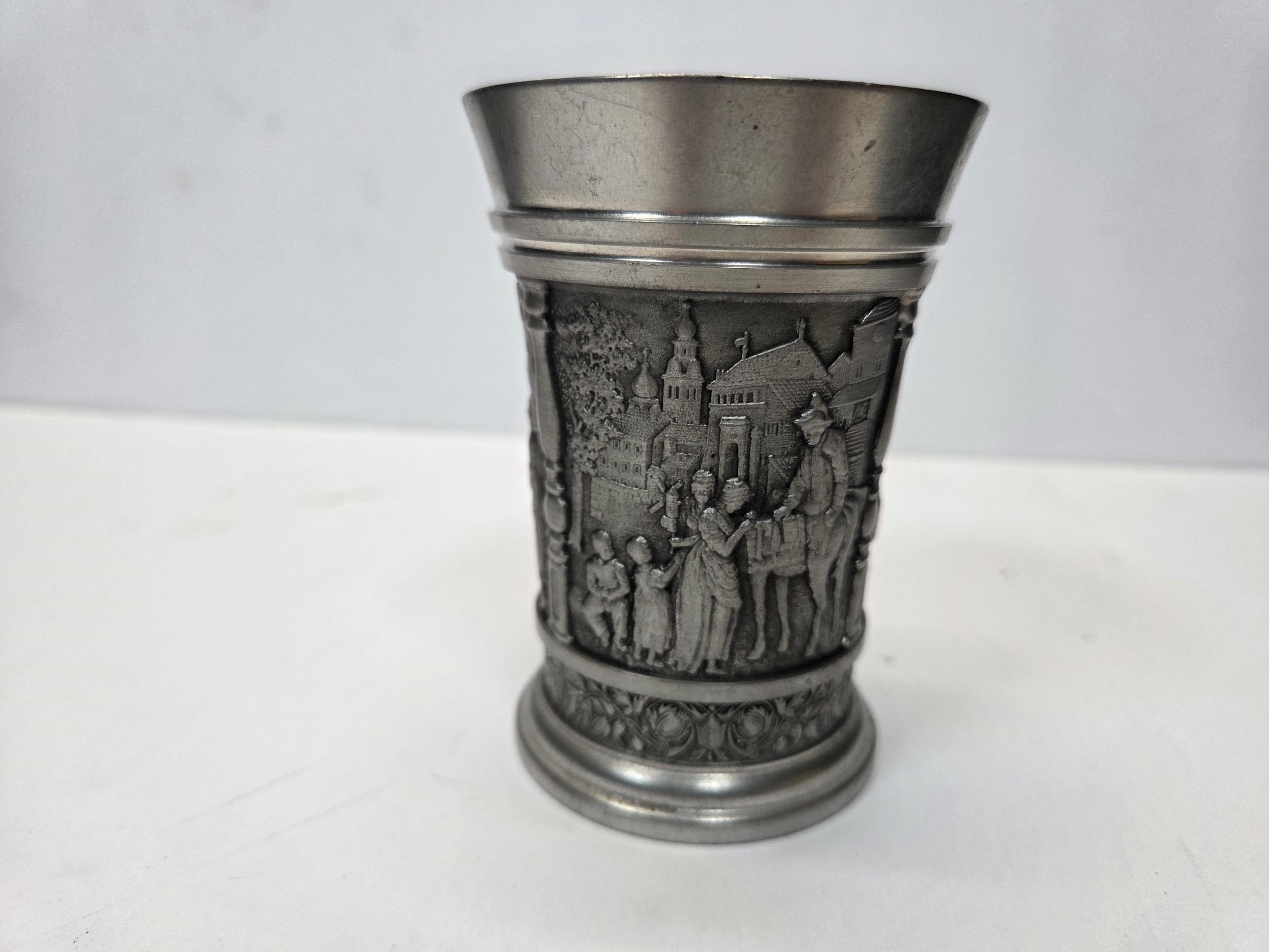 Vintage Pewter Artina SKS Zinn 95% Small Cup Fancy Horse Carriage