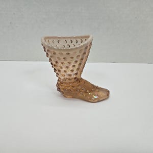 Fenton amber opalescent tall boot 4&quot; hobnail