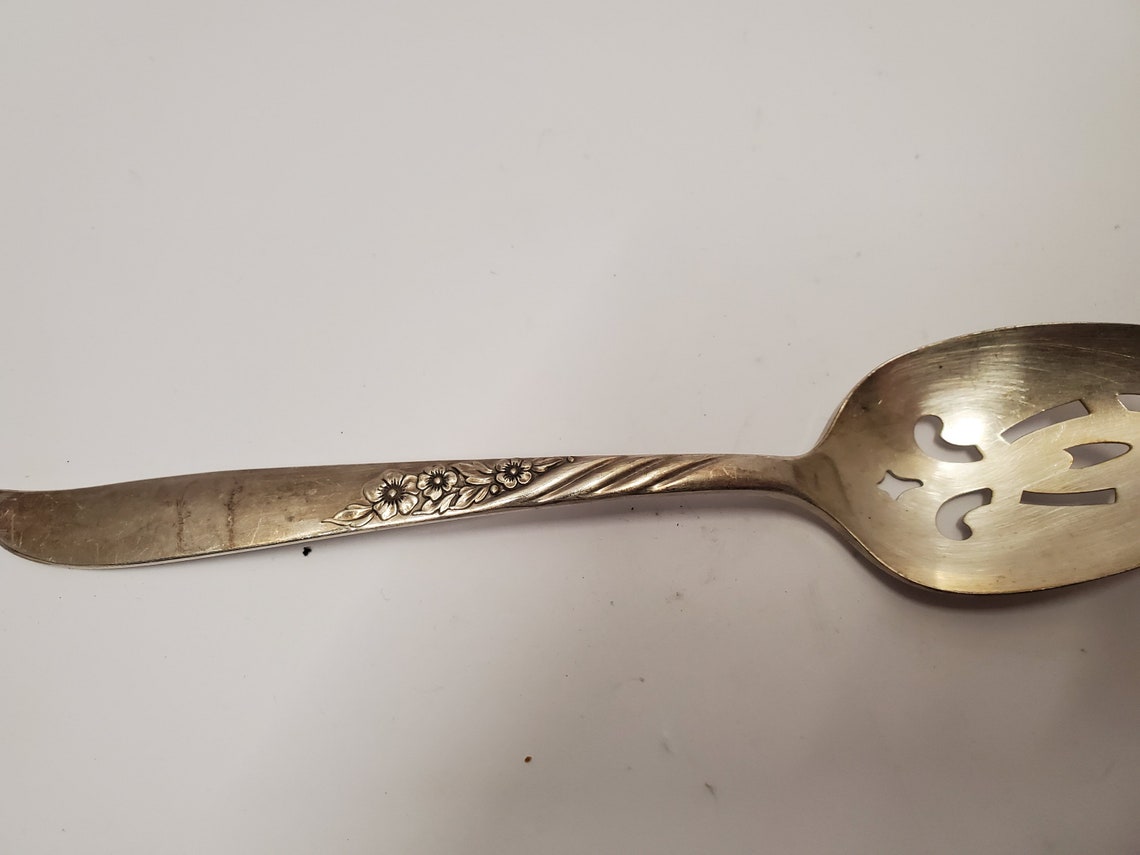 Rogers/oneida Silver Plated Pierced Serving Spoon. Floral Etsy Hong Kong