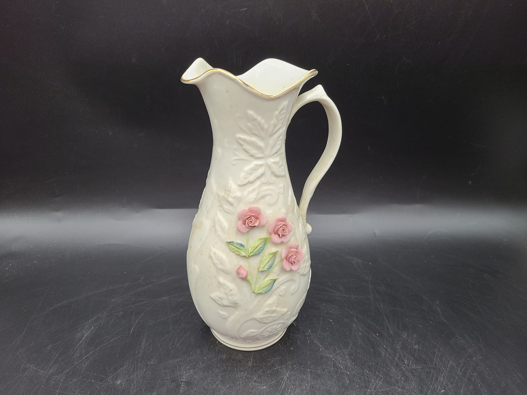 Belleek Avondale Pink Flower Pitcher/vase Chipped Flower Etsy