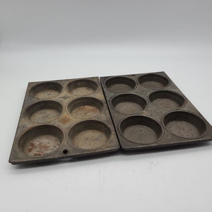 Pair of Antique Tin muffin pans 10 1/4 x 7 inhes