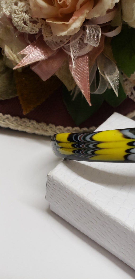 Yellow & Black Murano Glass Bangle Bracelet - image 8