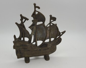 Bronze Sailing ship galleon Door stop 11x10 inches