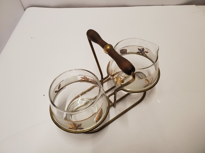 Mid century modern MCM SUgar and creamer set in wire rack