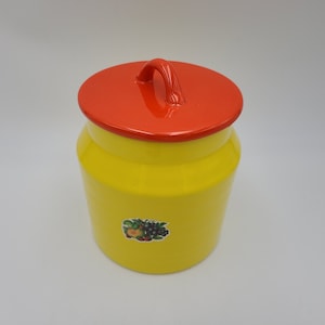 Vintage Haeger bright color Yellow Orange w/ flowers Cookie jar Canister kitchen decor