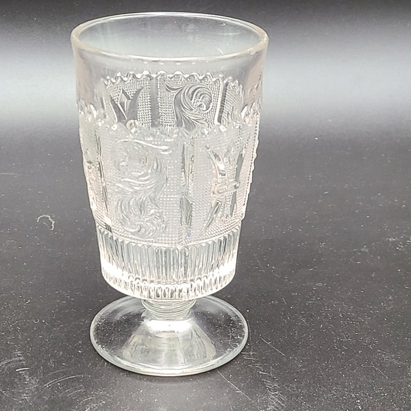 Antique fancy EAPG early pattern glass Fotted goblet 5 inch