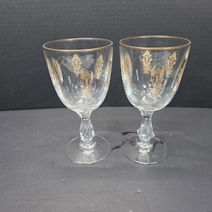 Pair of Tiffin-Franciscan Palais Versailles cut crystal water goblets/wine glasses 6 7/8&quot;