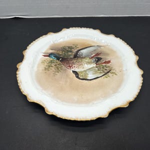 Rare Antique L.R.L Limoges duck Game bird hand painted plate gold rim  8 1/2&quot;