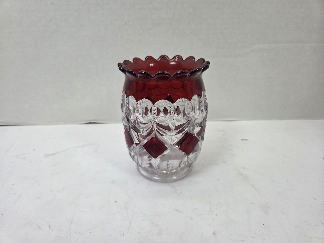 Antique EAPG Ruby Stained Draped Red Block Spooner 5