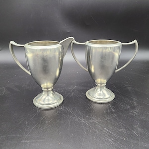 Federal pewter tall fancy Sugar and creamer set