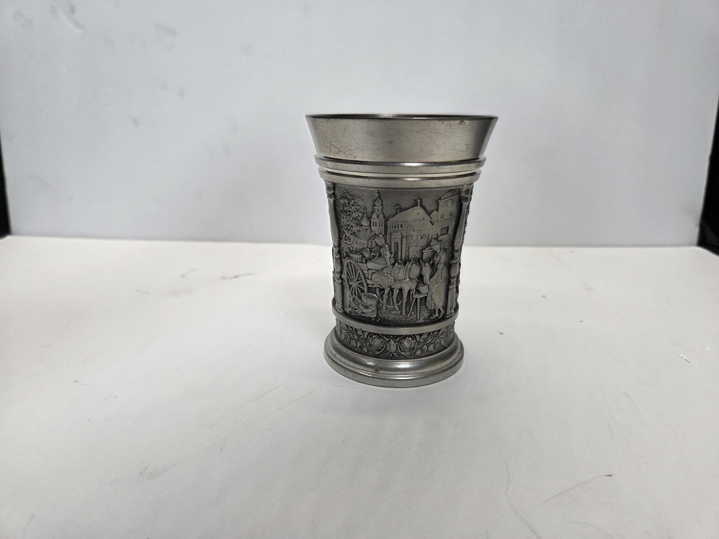 Vintage Pewter Artina SKS Zinn 95% Small Cup Fancy Horse Carriage
