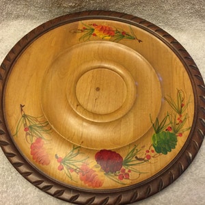 vintage hand spun wood plate/dish with handpainted fruits