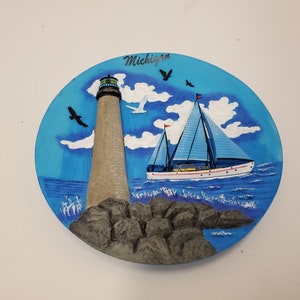 Michigan Souvenir Wand Display Stück Leuchtturm und Segelboote