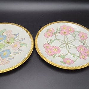 Pair of Hand Painted Syracuse china Shelledge 11&quot; Dinner plates Signed Evelyn B Fitch floral painting