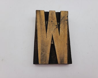 Antique Wood Letterpress printers block Letter W 4 1/8 x 2 1/4"