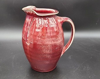 Vintage Pottery Ox blood pitcher 8" MINT Oxblood red glaze stamped M