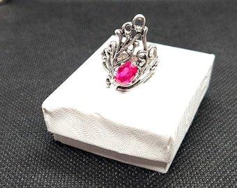 Vintage Sterling Art Nouveau Rosa Safirkristall Sten Statement Ring Utsmyckad Silverring Storlek 6