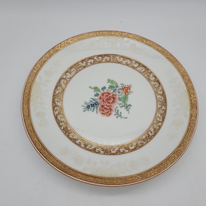 Early Antique T&H Dinner plate hand painted gold scroll and flower pattern 10&quot;