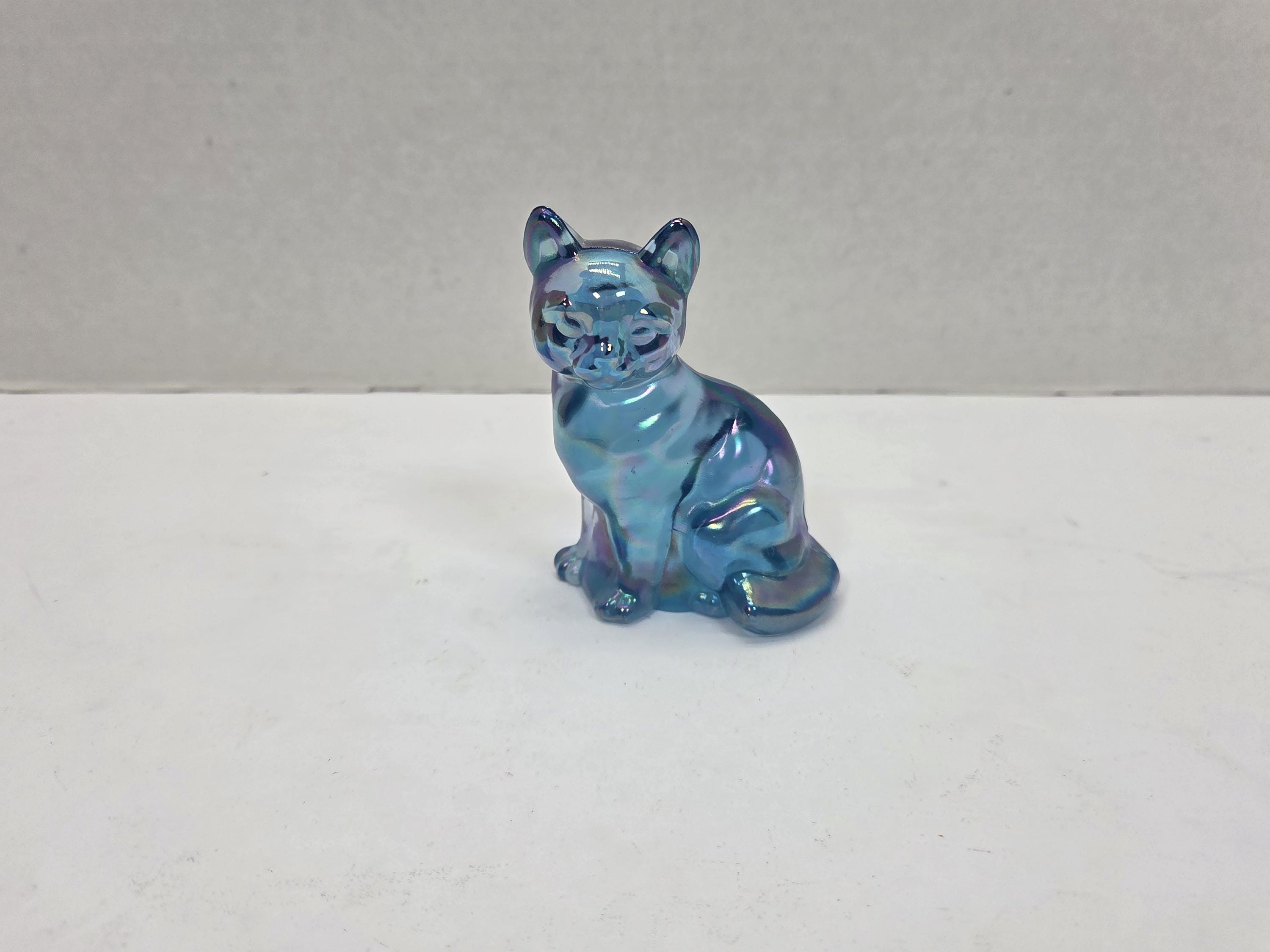 FENTON 花柄 CAT 猫 キャット フェントン ブルーガラス 置物 【公式通販】
