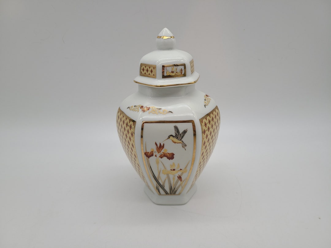 Artmark Japan Iris Hummingbird Ginger Jar Golden Chokin Art Etsy