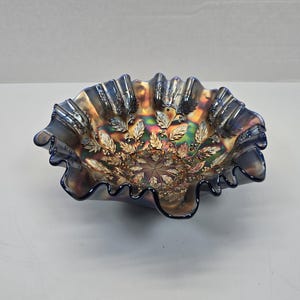 Fenton Holly Electric cobalt blue ruffled edge bowl MINT 8 1/2&quot;