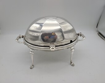 Antique Silver plated Silver roll back dome food server/warmer