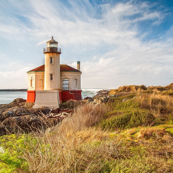 Lighthouse Print - Coquille Lighthouse Wall Art - Ocean Coastal Photography - Wall Decor - Instant Download