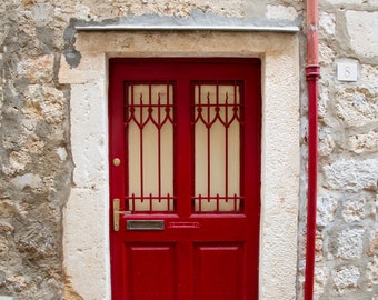 Rustic Door Print, Travel Photo, Old Village Architecture, Home, Office Decor, Wall Art, Door Photography, Digital Download, Red Door