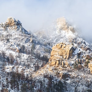 Snow Covered Mountain Print, White Winter Photo, Foggy Landscape Photograph, Nature Photography, Season Decor, Digital Download