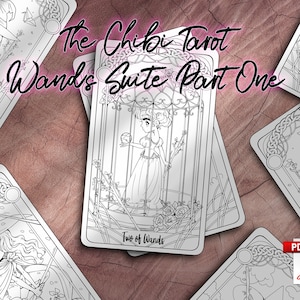 El Tarot Chibi: La Suite de Bastos (Parte Uno) - Libro digital para colorear - Descarga digital instantánea - 7 ilustraciones para colorear