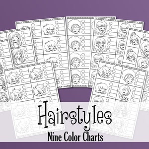Hairstyles - 9 Printable Color Charts - Copics - Promarkers - Coloring Practice