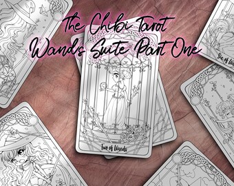 Chibi Tarot Coloring Book: Wands Suite, Part 1 (Digital Download)