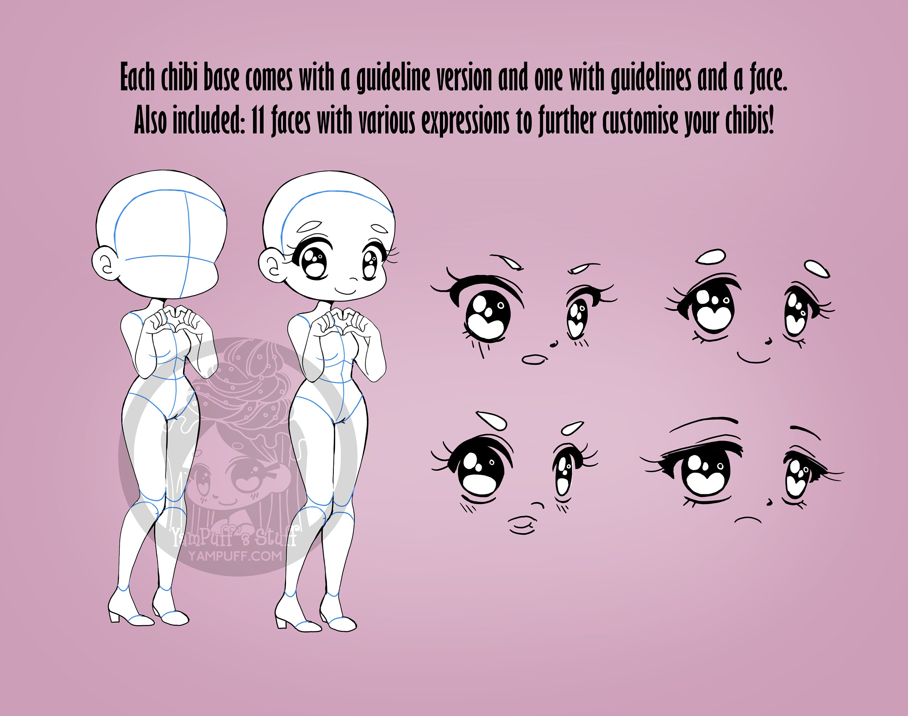 10 Chibi Bases - Chibi Pose Bundle by Yampuff - Instant Digital ...