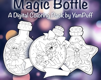 Magic Bottle - Digital Coloring Pack by YamPuff - 7 Linearts - Instant Download