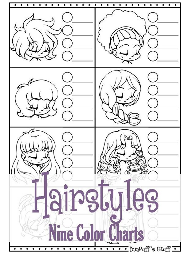 Hairstyles 9 Printable Color Charts Copics Promarkers - Etsy