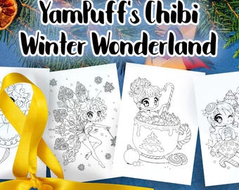 YamPuff's Winter Wonderland: A Chibi Christmas Digital Coloring Pack - 8 Coloring Pages - Instant Download