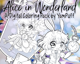 Alice in Wonderland - 14 Coloring Pages - Digital Coloring Pack by Yampuff - Instant Download - Kids & Adults Coloring - Printable Art