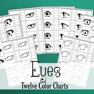 Eyes - 12 Printable Color Charts - Copics - Promarkers - Coloring Practice