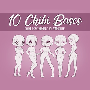 10 Chibi Bases - Chibi Pose Bundle by YamPuff - Instant Digital Download - Drawing Reference Stamp